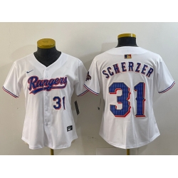 Women Texas Rangers 31 Max Scherzer White Gold Stitched Baseball Jersey 1