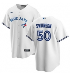 Men Toronto Blue Jays 50 Erik Swanson White Cool Base Stitched Jersey