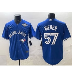 Men Toronto Blue Jays 57 Shane Bieber Royal 2025 World Series Cool Base Stitched Baseball Jersey