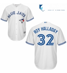 Mens Majestic Toronto Blue Jays 32 Roy Halladay Replica White Home MLB Jersey