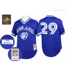 Mens Mitchell and Ness Toronto Blue Jays 29 Joe Carter Replica Blue Throwback MLB Jersey