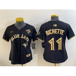 Women Toronto Blue Jays 11 Bo Bichette Black Gold 2025 American League Champions Limited Stitched Baseball Jersey 