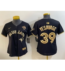 Women Toronto Blue Jays 39 Trey Yesavage Black Gold 2025 American League Champions Limited Stitched Baseball Jersey Women Toronto Blue Jays 39 Trey Yesavage Black Gold 2025 American League Champions Limited Stitched Baseball Jersey
