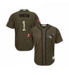 Youth Toronto Blue Jays 1 Alen Hanson Authentic Green Salute to Service Baseball Jersey 