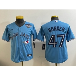 Youth Toronto Blue Jays 47 Addison Barger Blue 2025 World Series Cool Base Stitched Baseball Jersey