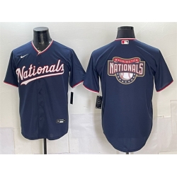 Men Washington Nationals Team Big Logo Navy Stitched Baseball Jersey