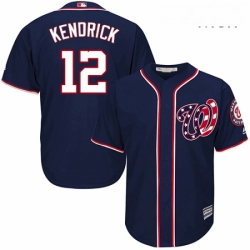 Mens Majestic Washington Nationals 12 Howie Kendrick Replica Navy Blue Alternate 2 Cool Base MLB Jersey 