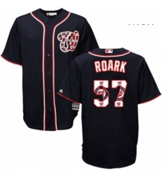 Mens Majestic Washington Nationals 57 Tanner Roark Authentic Navy Blue Team Logo Fashion Cool Base MLB Jersey 