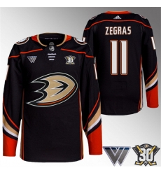 Men Anaheim Ducks 11 Trevor Zegras Black 30th Anniversary Stitched Jersey