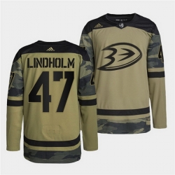 Men Anaheim Ducks 47 Hampus Lindholm 2022 Camo Military Appreciation Night Stitched jersey