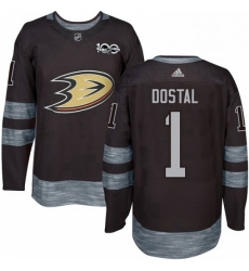 Mens Adidas Anaheim Ducks 1 Lukas Dostal Authentic Black 1917 2017 100th Anniversary NHL Jersey 