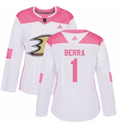 Womens Adidas Anaheim Ducks 1 Reto Berra Authentic WhitePink Fashion NHL Jersey 