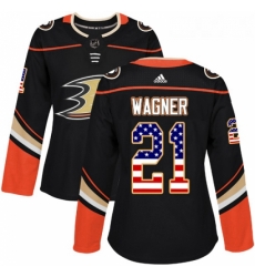 Womens Adidas Anaheim Ducks 21 Chris Wagner Authentic Black USA Flag Fashion NHL Jersey 