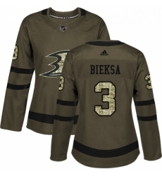 Womens Adidas Anaheim Ducks 3 Kevin Bieksa Authentic Green Salute to Service NHL Jersey 