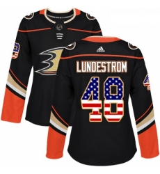 Womens Adidas Anaheim Ducks 48 Isac Lundestrom Authentic Black USA Flag Fashion NHL Jersey 