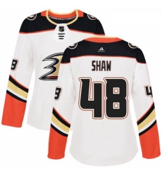 Womens Adidas Anaheim Ducks 48 Logan Shaw Authentic White Away NHL Jersey 