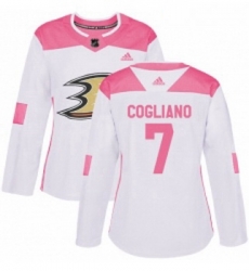 Womens Adidas Anaheim Ducks 7 Andrew Cogliano Authentic WhitePink Fashion NHL Jersey 