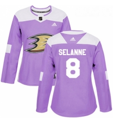 Womens Adidas Anaheim Ducks 8 Teemu Selanne Authentic Purple Fights Cancer Practice NHL Jersey 