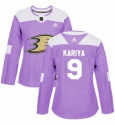 Womens Adidas Anaheim Ducks 9 Paul Kariya Authentic Purple Fights Cancer Practice NHL Jersey 