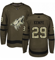 Mens Adidas Arizona Coyotes 29 Mario Kempe Premier Green Salute to Service NHL Jersey 