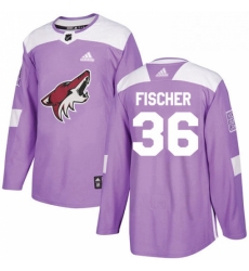 Mens Adidas Arizona Coyotes 36 Christian Fischer Authentic Purple Fights Cancer Practice NHL Jersey 