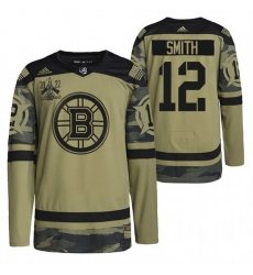 Men Boston Bruins 12 Craig Smith 2022 Camo Military Appreciation Night Stitched jersey