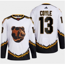 Men Boston Bruins 13 Charlie Coyle White 2022 23 Reverse Retro Stitched Jersey