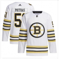 Men Boston Bruins 51 Matthew Poitras White 100th Anniversary Stitched Jersey