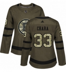 Womens Adidas Boston Bruins 33 Zdeno Chara Authentic Green Salute to Service NHL Jersey 