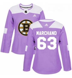 Womens Adidas Boston Bruins 63 Brad Marchand Authentic Purple Fights Cancer Practice NHL Jersey 