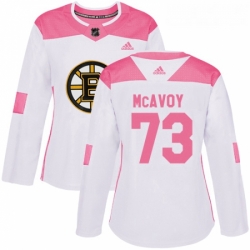 Womens Adidas Boston Bruins 73 Charlie McAvoy Authentic WhitePink Fashion NHL Jersey 