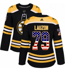 Womens Adidas Boston Bruins 79 Jeremy Lauzon Authentic Black USA Flag Fashion NHL Jersey 