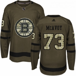 Youth Adidas Boston Bruins 73 Charlie McAvoy Authentic Green Salute to Service NHL Jersey 