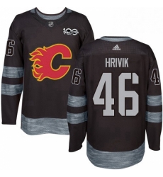 Mens Adidas Calgary Flames 46 Marek Hrivik Authentic Black 1917 2017 100th Anniversary NHL Jersey 