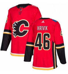 Mens Adidas Calgary Flames 46 Marek Hrivik Authentic Red Home NHL Jersey 