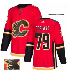 Mens Adidas Calgary Flames 79 Michael Ferland Authentic Red Fashion Gold NHL Jersey 