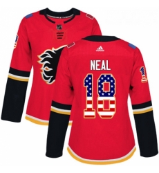 Womens Adidas Calgary Flames 18 James Neal Red Home Authentic USA Flag Stitched NHL Jersey 