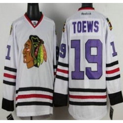 Chicago Blackhawks 19 Jonathan Toews White NHL Jerseys Purple Number