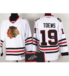 Chicago Blackhawks 19 Jonathan Toews White Signed Jerseys