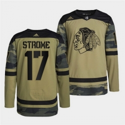 Men Chicago Blackhawks 17 Dylan Strome 2022 Camo Military Appreciation Night White Stitched jersey