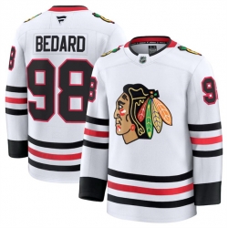 Men Chicago Blackhawks 98 Connor Bedard White 2024 25 Away Stitched Hockey Jersey