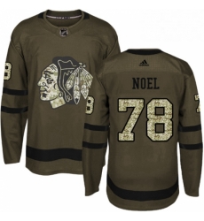 Mens Adidas Chicago Blackhawks 78 Nathan Noel Authentic Green Salute to Service NHL Jersey 