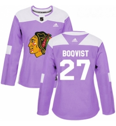 Womens Adidas Chicago Blackhawks 27 Adam Boqvist Authentic Purple Fights Cancer Practice NHL Jersey 