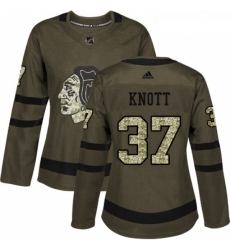 Womens Adidas Chicago Blackhawks 37 Graham Knott Authentic Green Salute to Service NHL Jersey 