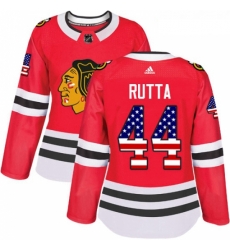 Womens Adidas Chicago Blackhawks 44 Jan Rutta Authentic Red USA Flag Fashion NHL Jersey 