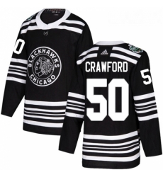 Youth Adidas Chicago Blackhawks 50 Corey Crawford Authentic Black 2019 Winter Classic NHL Jersey 