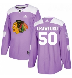 Youth Adidas Chicago Blackhawks 50 Corey Crawford Authentic Purple Fights Cancer Practice NHL Jersey 