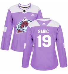 Womens Adidas Colorado Avalanche 19 Joe Sakic Authentic Purple Fights Cancer Practice NHL Jersey 