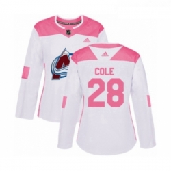 Womens Adidas Colorado Avalanche 28 Ian Cole Authentic White Pink Fashion NHL Jersey 