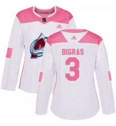 Womens Adidas Colorado Avalanche 3 Chris Bigras Authentic WhitePink Fashion NHL Jersey 